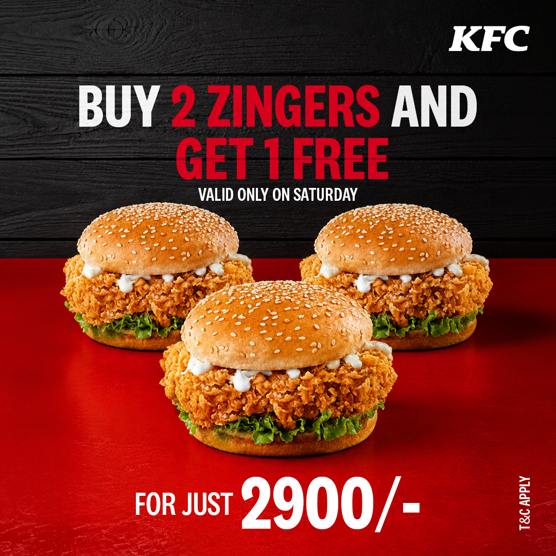 BUY 2 ZINGER BURGER & GET 1 FREE